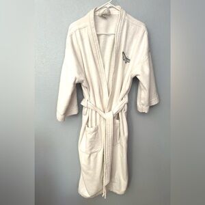 White Terrycloth Robe with Butterfly Embroidery Thick Cozy Cotton Fabric
